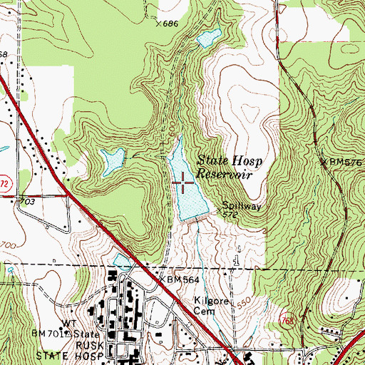 Topographic Map of State Hospital Reservoir, TX
