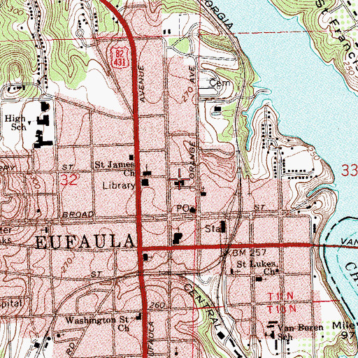 Topographic Map of First Presbyterian Church, AL
