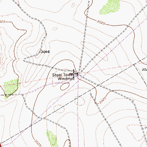 Topographic Map of Steel Tower Windmill, TX