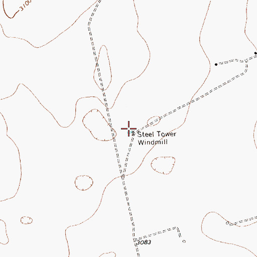 Topographic Map of Steel Tower Windmill, TX