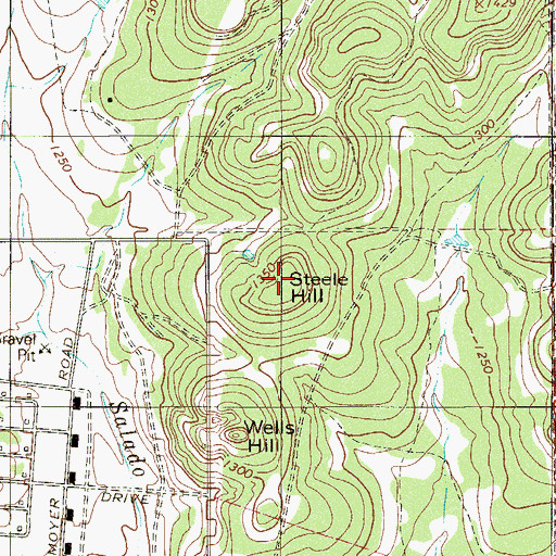 Topographic Map of Steele Hill, TX