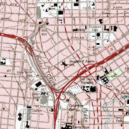 Topographic Map of Stephen F Austin School, TX