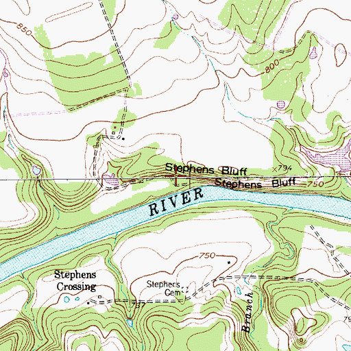 Topographic Map of Stephens Bluff, TX