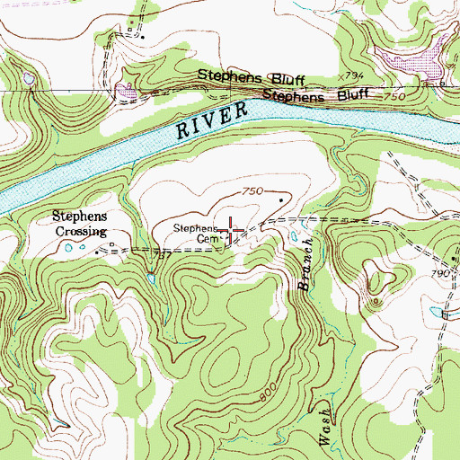 Topographic Map of Stephens Cemetery, TX