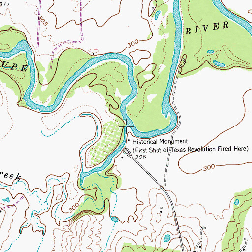 Topographic Map of Stevens Creek, TX