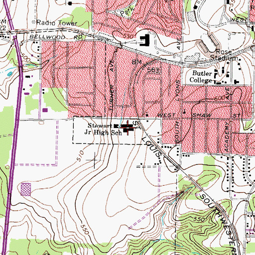 Topographic Map of Stewart Junior High School, TX