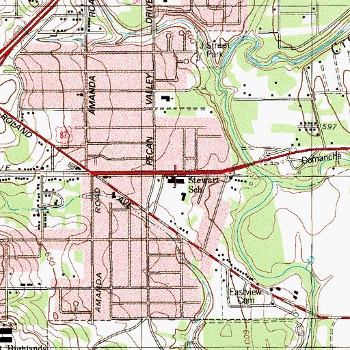 Topographic Map of Stewart School, TX