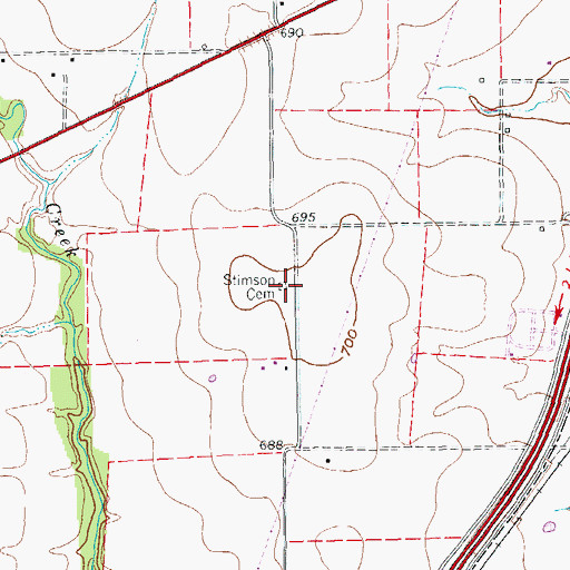 Topographic Map of Stimson Cemetery, TX