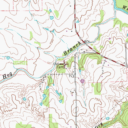 Topographic Map of Stokes Cemetery, TX