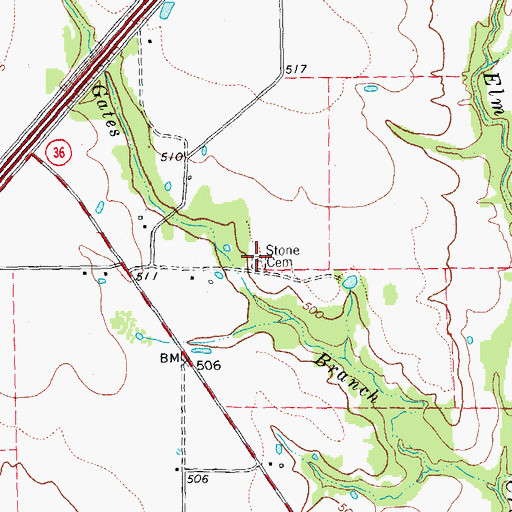 Topographic Map of Stone Cemetery, TX