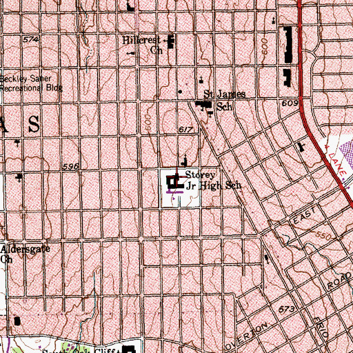 Topographic Map of Storey Junior High School, TX