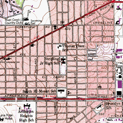 Topographic Map of Stripling Junior High School, TX