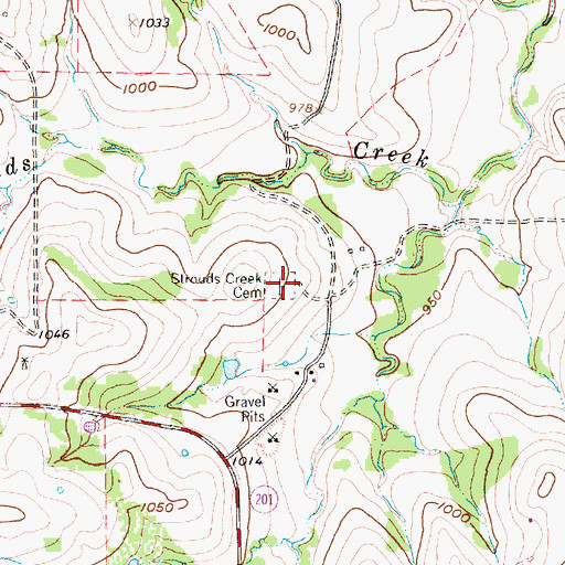 Topographic Map of Strouds Creek Cemetery, TX