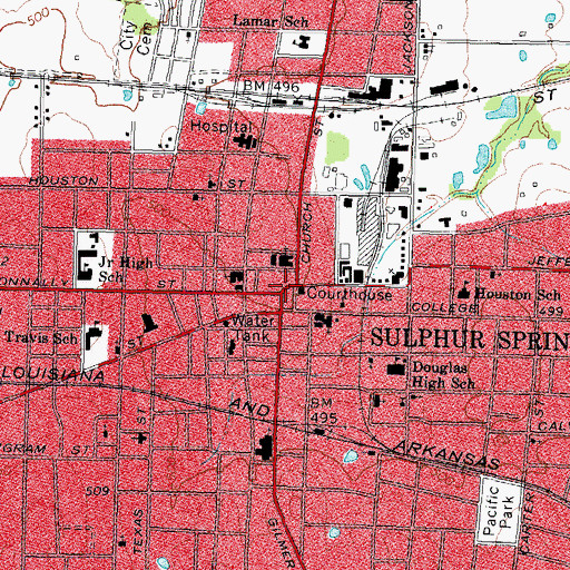 Topographic Map of Sulphur Springs, TX