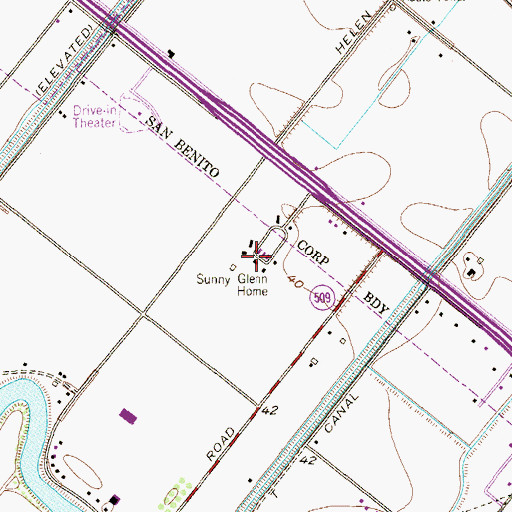 Topographic Map of Sunny Glenn Home, TX