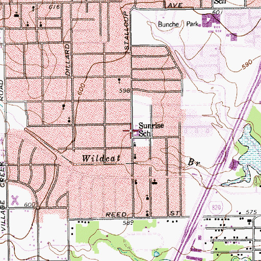Topographic Map of Sunrise School, TX