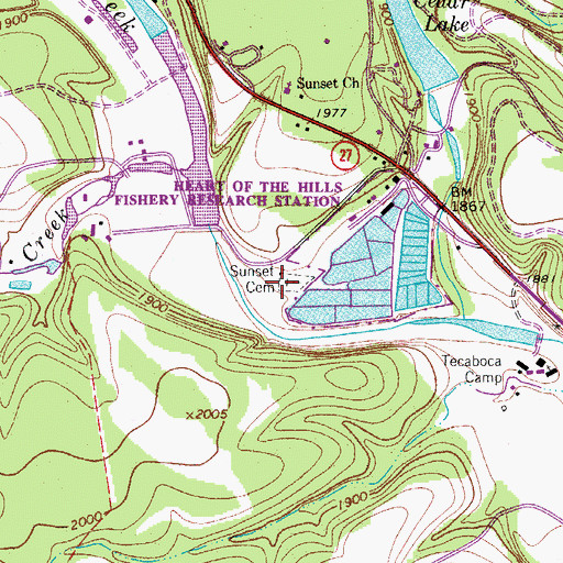 Topographic Map of Sunset Cemetery, TX