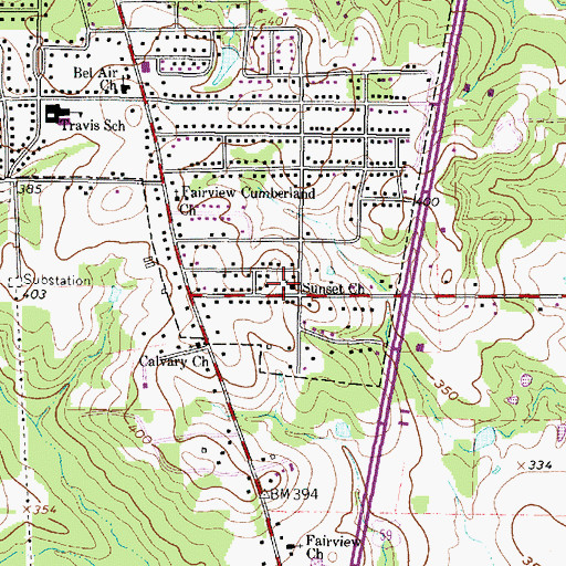 Topographic Map of Sunset Church, TX
