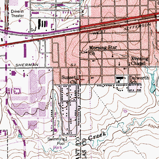 Topographic Map of Sunset Church, TX