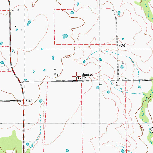 Topographic Map of Sunset Church, TX