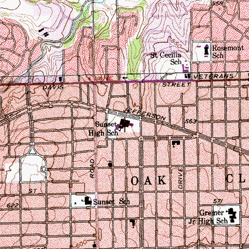 Topographic Map of Sunset High School, TX