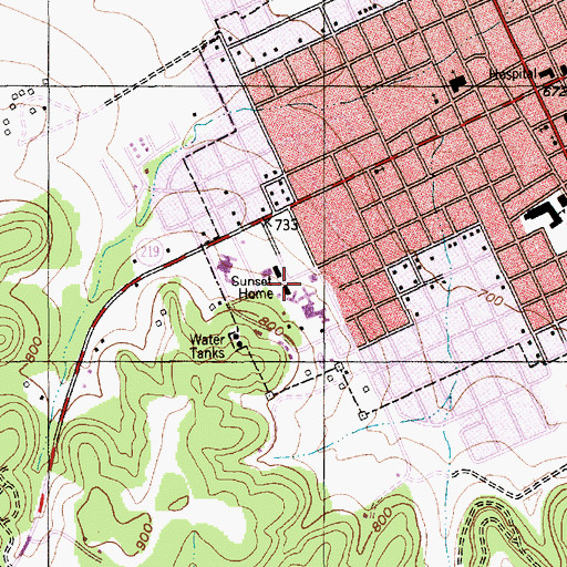 Topographic Map of Sunset Home, TX