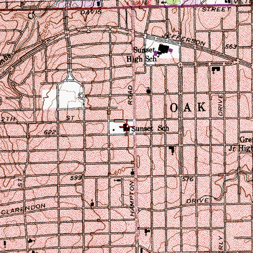 Topographic Map of Sunset School, TX