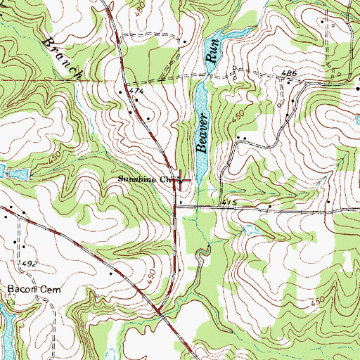 Topographic Map of Sunshine Church, TX