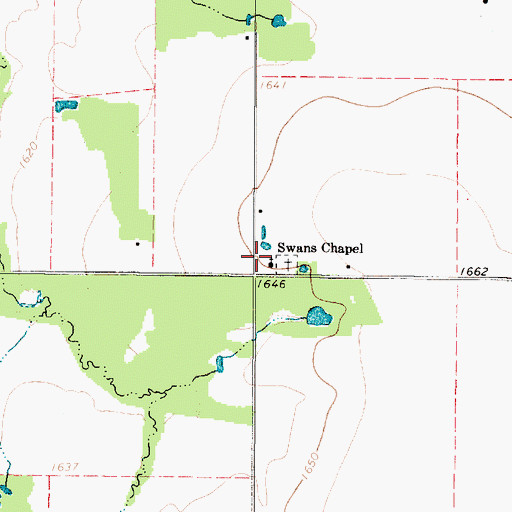 Topographic Map of Swans Chapel, TX