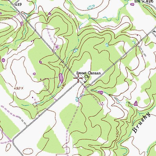 Topographic Map of Sweet Canaan Church, TX