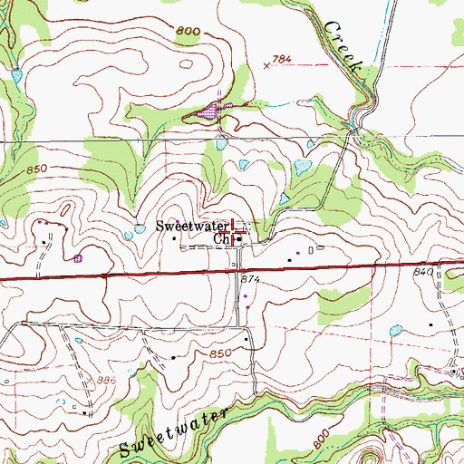 Topographic Map of Sweetwater Church, TX