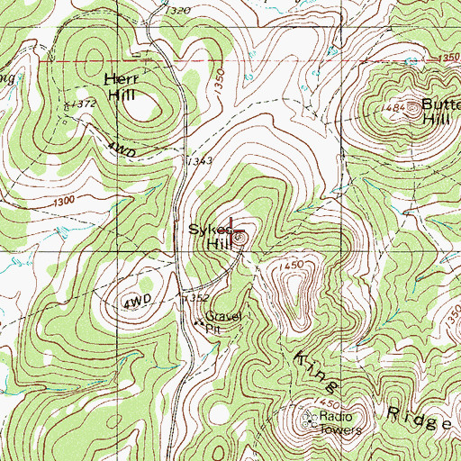 Topographic Map of Sykes Hill, TX