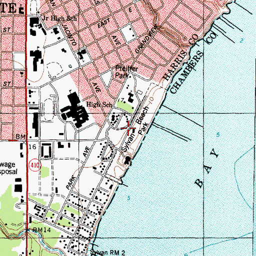 Topographic Map of Sylvan Beach Park, TX
