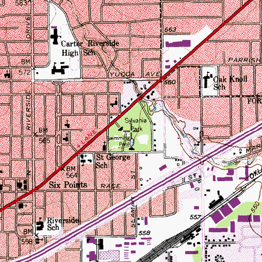 Topographic Map of Sylvania Park, TX