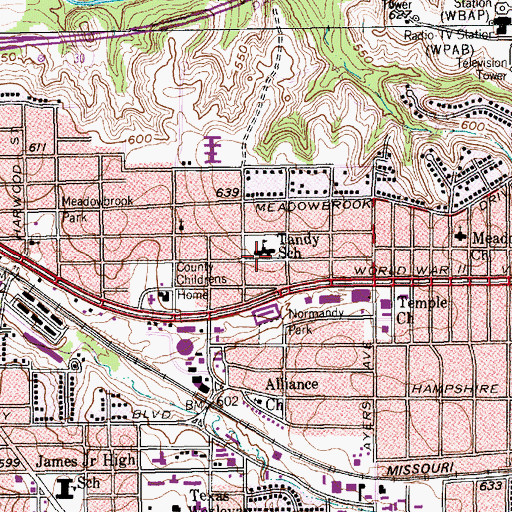 Topographic Map of Tandy School, TX