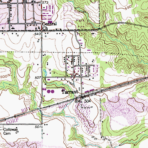 Topographic Map of Tarrant, TX