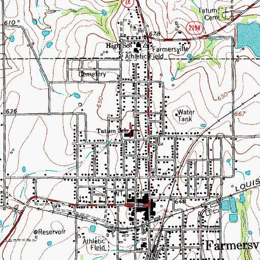 Topographic Map of Tatum School, TX