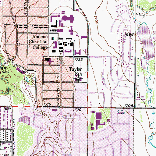 Topographic Map of Taylor School, TX