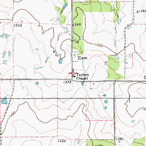 Topographic Map of Taylors Chapel, TX