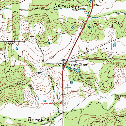 Topographic Map of Taylors Chapel, TX
