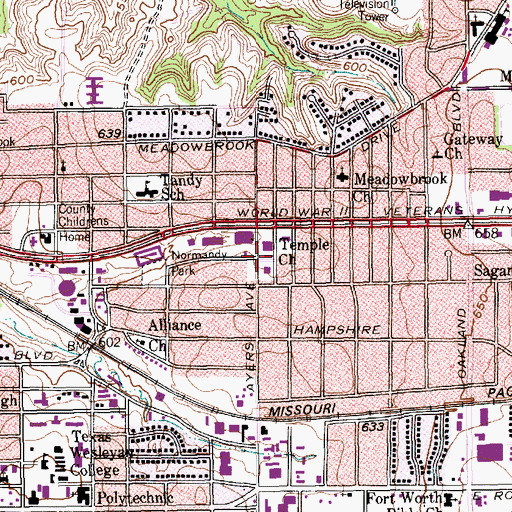 Topographic Map of Temple Church, TX