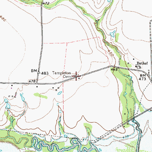 Topographic Map of Templeton Cemetery, TX