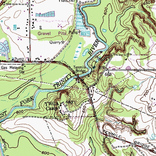 Topographic Map of Tenmile Bridge, TX