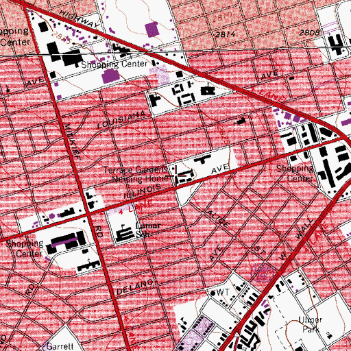 Topographic Map of Terrace Gardens Nursing Home, TX