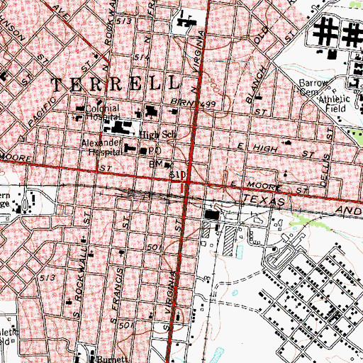 Topographic Map of Terrell, TX