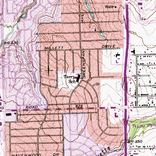 Topographic Map of Terry School, TX