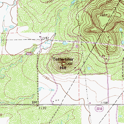 Topographic Map of Tettertiller Hill, TX