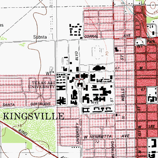 Topographic Map of Texas A and I University, TX