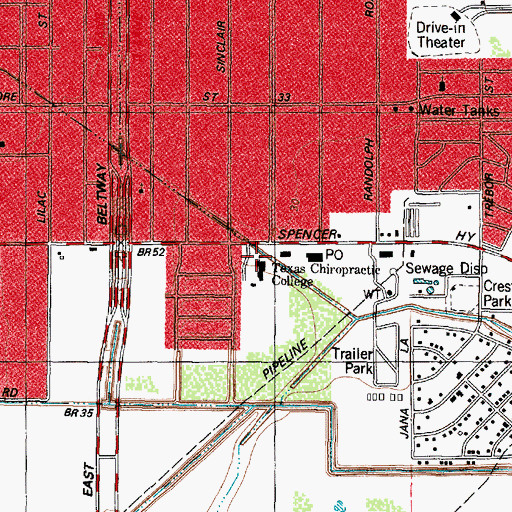 Topographic Map of Texas Chiropractic College, TX