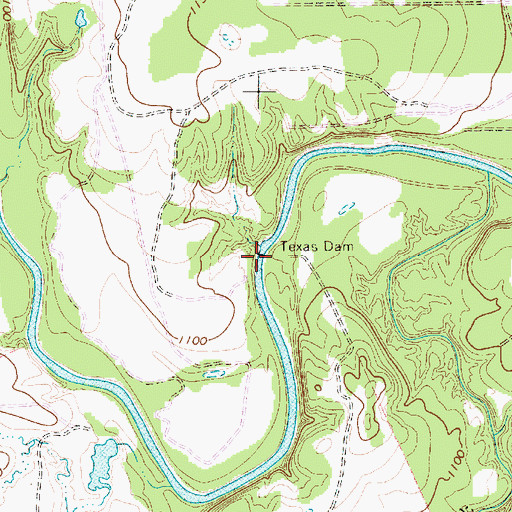 Topographic Map of Texas Dam, TX